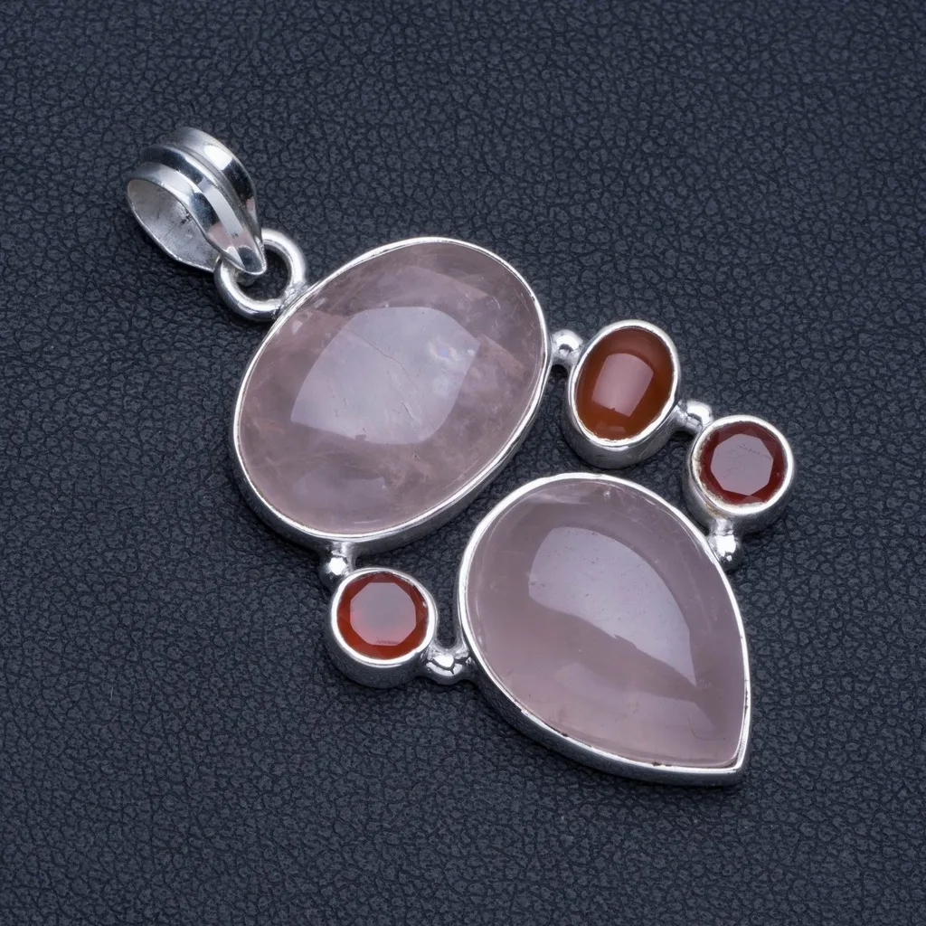 Natural Rose Quartz and Carnelian Boho Style 925 Sterling Silver Pendant Necklace 2" R1201
Natural Rose Quartz and Carnelian Boho Style 925 Sterling Silver Pendant Necklace 2" R1201