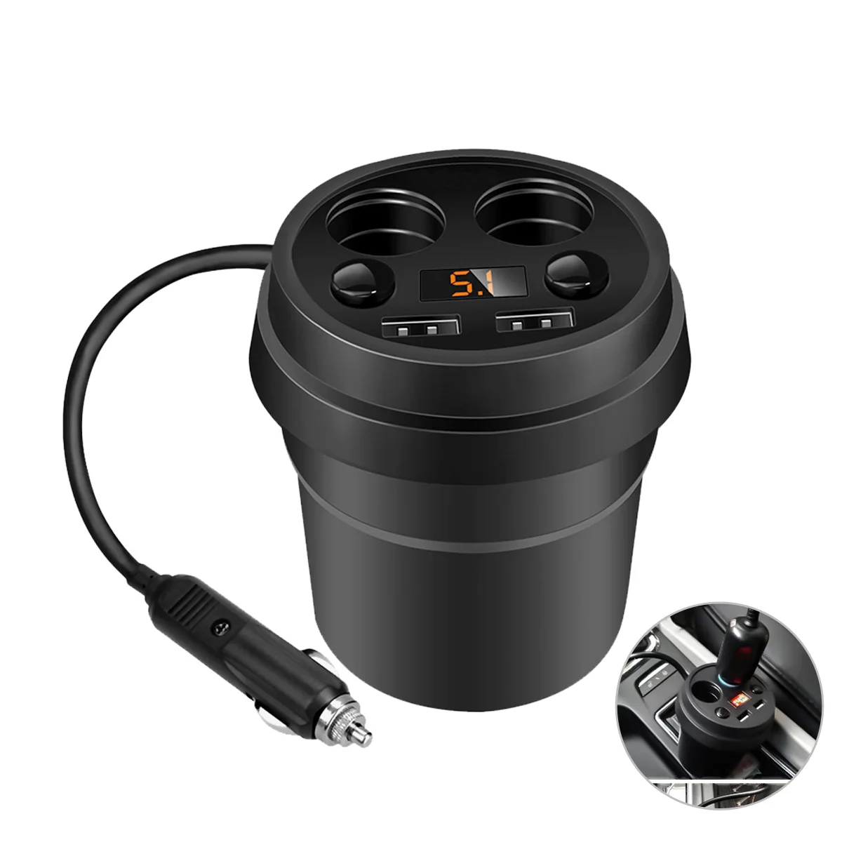 Multiple Car Charger Outlets with 2 USB Ports 2 Cigarette Lighters Plugs Switch on Buttons LED Display for Smart Mobile Devices
Multiple Car Charger Outlets with 2 USB Ports 2 Cigarette Lighters Plugs Switch on Buttons LED Display for Smart Mobile Devices