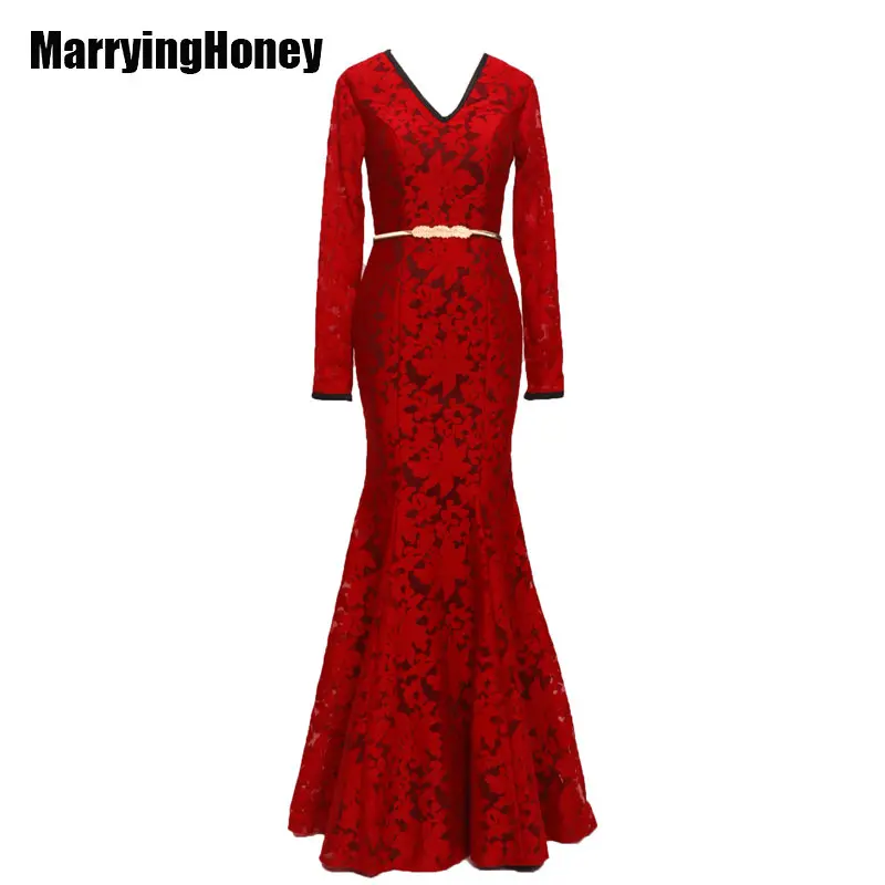 2017 Womans Cut-out Long Sleeve Dresses Long V Neck Sexy Evening Elegant Party Lace Red Gown with Sashes
2017 Womans Cut-out Long Sleeve Dresses Long V Neck Sexy Evening Elegant Party Lace Red Gown with Sashes