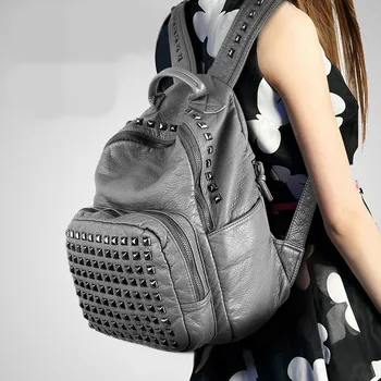 Vintage Backpack High quality Soft Leather Women Rivet backpack Female Casual backpack black gray 2018
Vintage Backpack High quality Soft Leather Women Rivet backpack Female Casual backpack black gray 2018