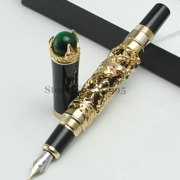Jinhao Dragon playing with a pearl Elegant Upscale Golden fountain Pen with green jade beads on cap,office supply school
Jinhao Dragon playing with a pearl Elegant Upscale Golden fountain Pen with green jade beads on cap,office supply school