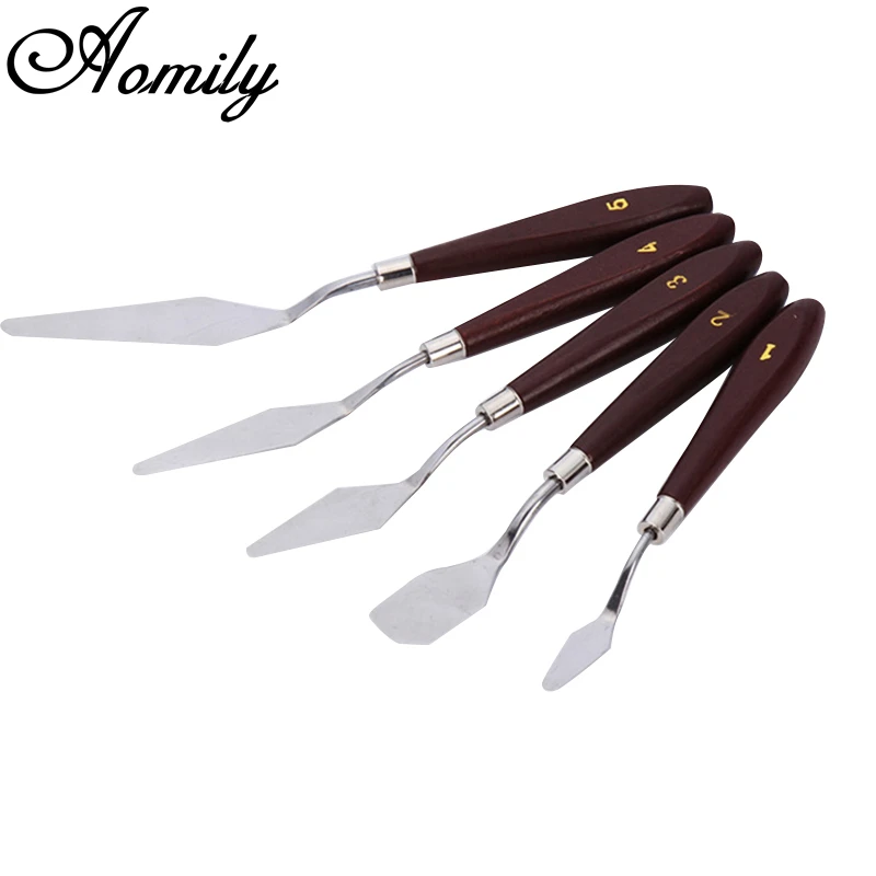 

Aomily 5pcs/Set Stainless Steel Spatula Baking Pastry Tool Mixing Scraper Pack Art Scorper Oil Scraper Painting Shovel Palette