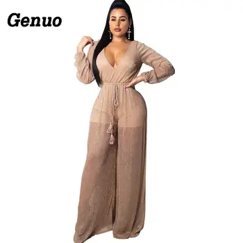 Sexy Wide Leg Jumpsuit Women Deep V Neck Long Sleeve Sheer Romper Casual Loose Elegant One Piece Club Overalls Combinaison Femme
Sexy Wide Leg Jumpsuit Women Deep V Neck Long Sleeve Sheer Romper Casual Loose Elegant One Piece Club Overalls Combinaison Femme