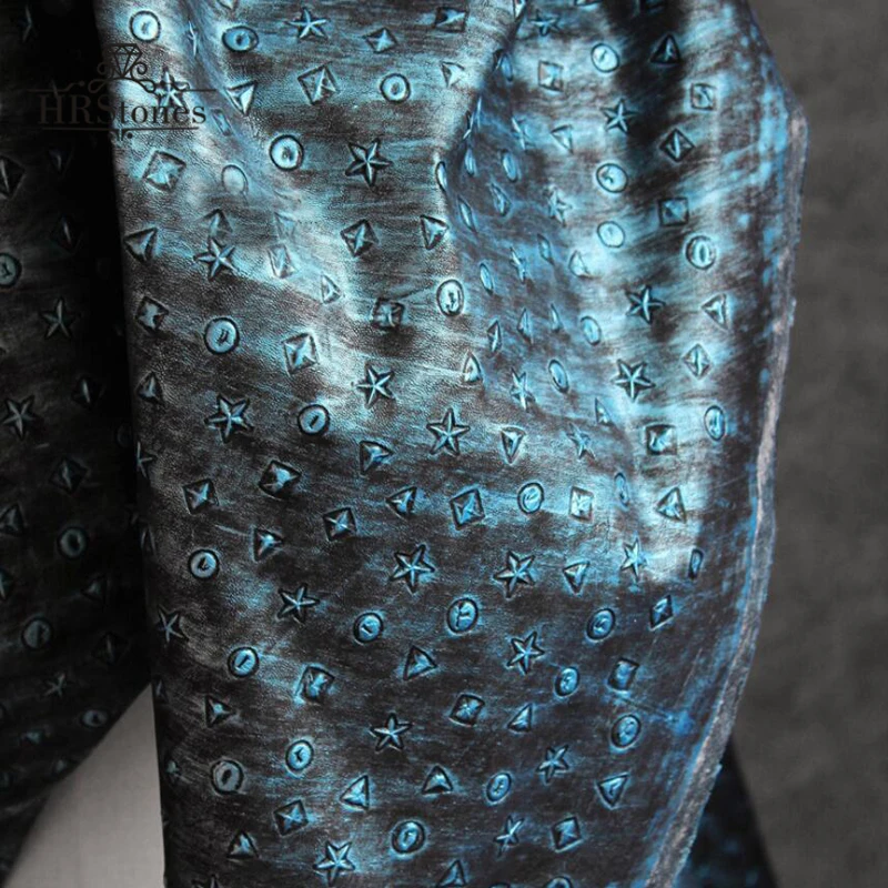 Decadent Rock Blue Black Heavy Texture Locomotive Rivet Leather PU Leather Fabric Pleated Jacket Clothing Fabric
Decadent Rock Blue Black Heavy Texture Locomotive Rivet Leather PU Leather Fabric Pleated Jacket Clothing Fabric