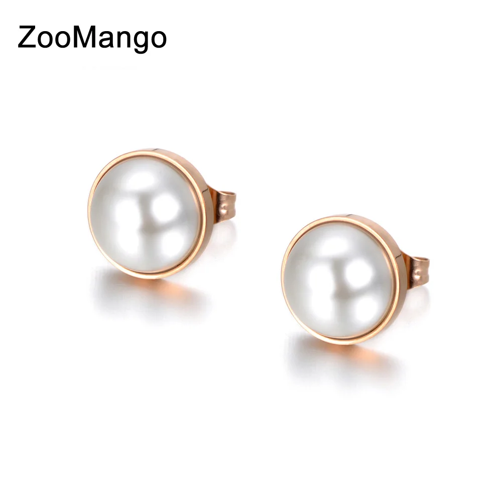 Фото ZooMango Simulated Pearl Earrings For Women Jewelry Bijoux Brincos Pendientes Mujer Trendy Stud Stainless Steel ZE18039 | Украшения и