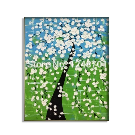 Abstract art Original white cherry blossom Tree Oil Painting Impasto Palette Knife fine thick textured 01