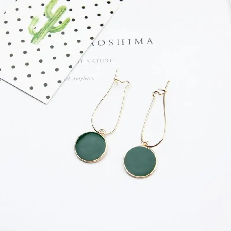 Boucles d'oreilles cercle vert vintage pour femmes, boucles d'oreilles courtes sauvages, savoir simple, petite fille fraîche, personnalité féminine 4
