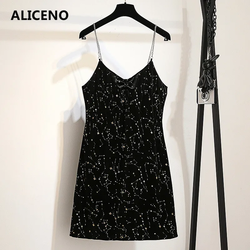 ALICENO Plus Size Sleeveless Sexy Sequined Shine Black Sky Pattern Women Mini Dress Spaghetti Strap V-Neck Loose Casual Dress A
ALICENO Plus Size Sleeveless Sexy Sequined Shine Black Sky Pattern Women Mini Dress Spaghetti Strap V-Neck Loose Casual Dress A