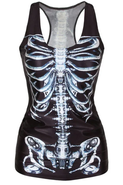 Черный жилет с 3D принтом скелета | Женская одежда