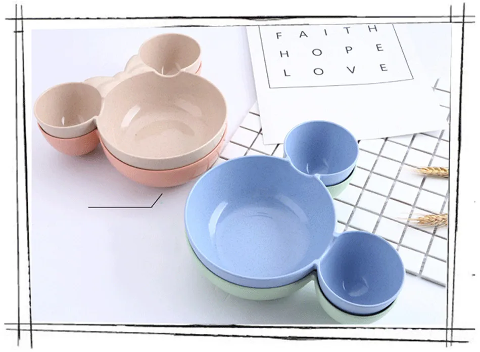 Children Baby Bowl Mickey Cute Dinner Tray Baby Dishes Fruit Plate Ear 3D Cartoon Style Feeding Bowl Tableware Healthy BPA Free (7)