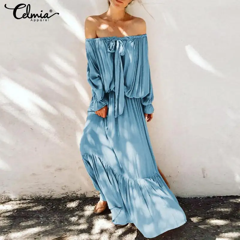 2019 Celmia Bohemian Dress Women Sexy Off Shoulder Ruffled Maxi Long Dress Summer Casual Loose Beach Party Vestidos Robe S-5XL
2019 Celmia Bohemian Dress Women Sexy Off Shoulder Ruffled Maxi Long Dress Summer Casual Loose Beach Party Vestidos Robe S-5XL