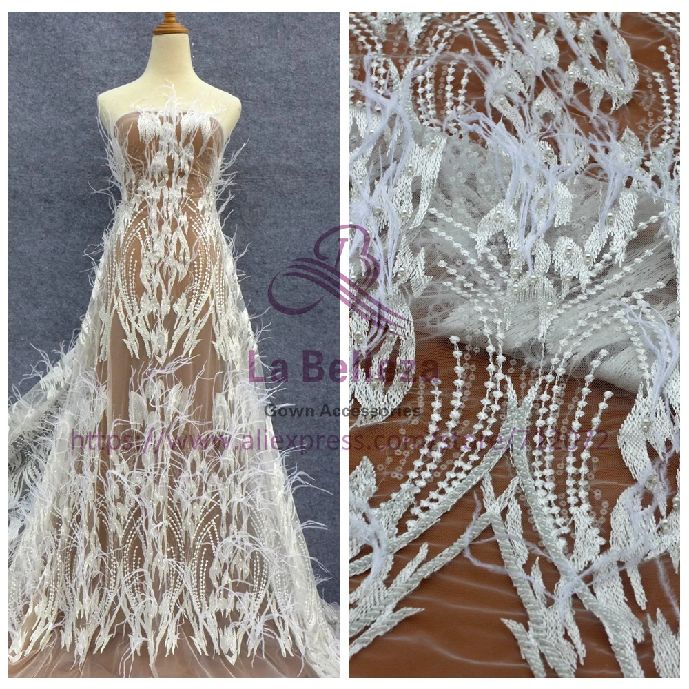La Belleza Off white свадебное платье ручной работы с бисером, перьями, блестками, кружевная ткань 51 дюйм шириной 1 ярд LN1703WT
La Belleza Off white свадебное платье ручной работы с бисером, перьями, блестками, кружевная ткань 51 дюйм шириной 1 ярд LN1703WT