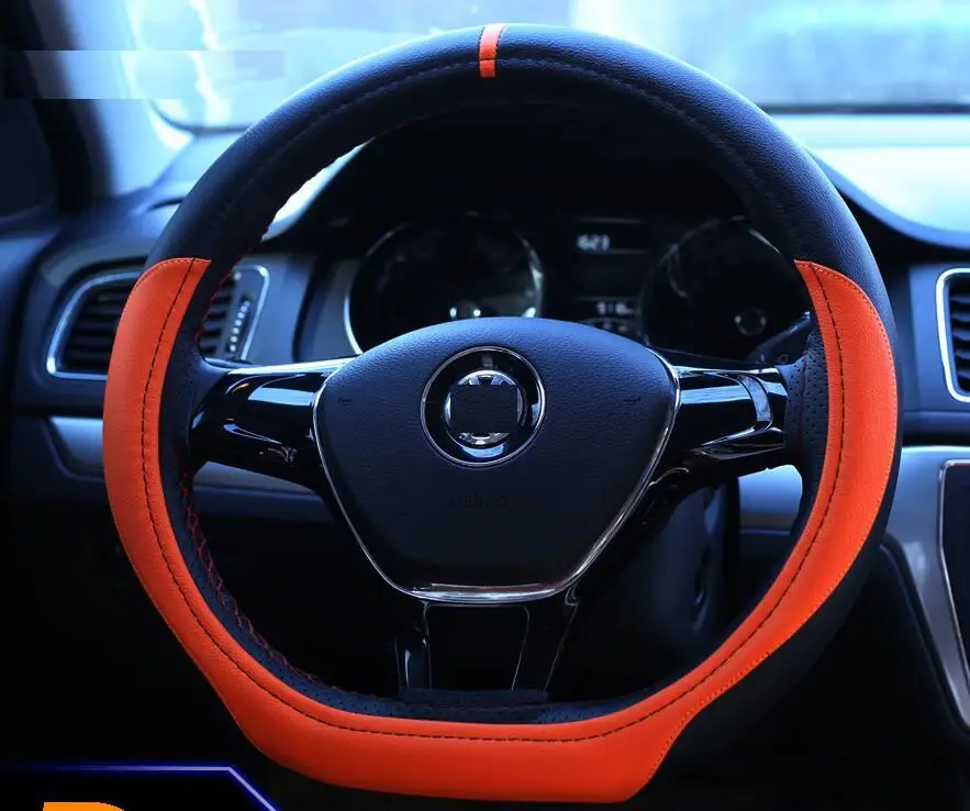 Outer Diameter 38cm Type D Fiber Leather font b Car b font Steering Wheel Cover For