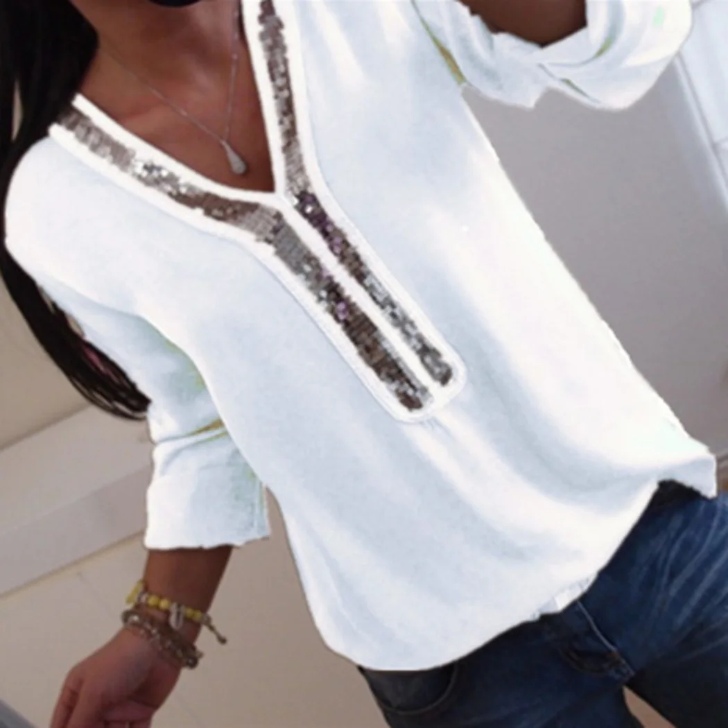 Women Sequined Blouses V-Neck Long Sleeve Loose Tunic Tops Solid Color Ladies Office Shirts Femme Blusas 4XL Plus Size A4
Women Sequined Blouses V-Neck Long Sleeve Loose Tunic Tops Solid Color Ladies Office Shirts Femme Blusas 4XL Plus Size A4