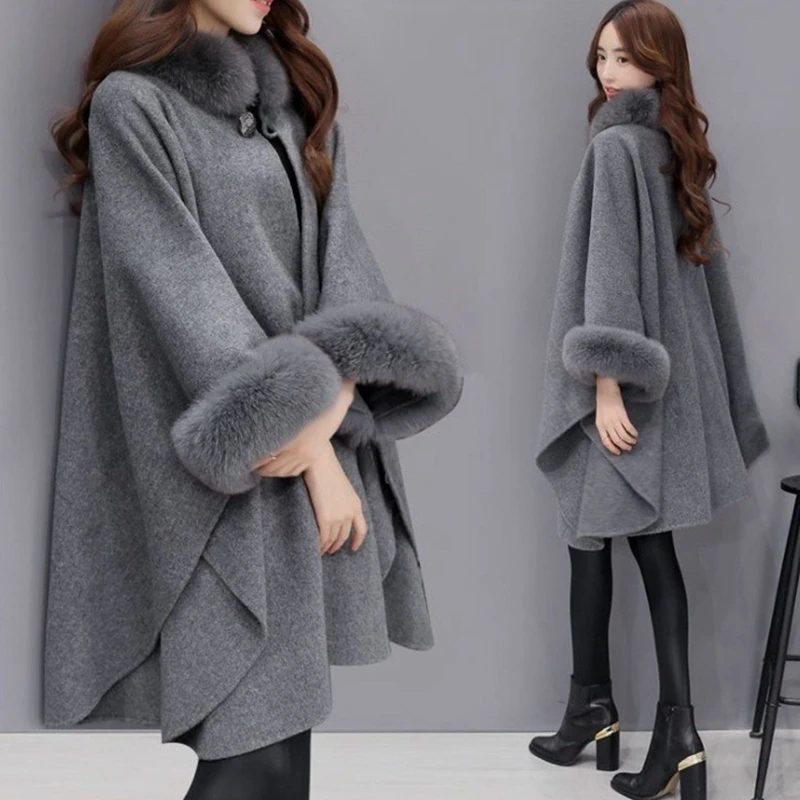 Winter new Korean version of the imitation fox fur collar long woolen coat temperament cloak shawl jacket female fashion Women
Winter new Korean version of the imitation fox fur collar long woolen coat temperament cloak shawl jacket female fashion Women