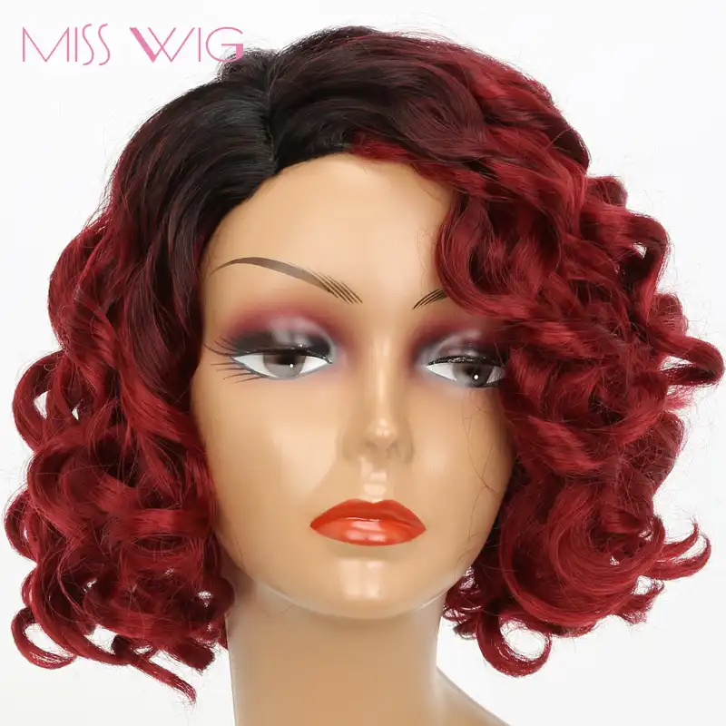 Miss Wig Short Wigs Black Ombre Red Hair Afro Kinky Curly Wigs For