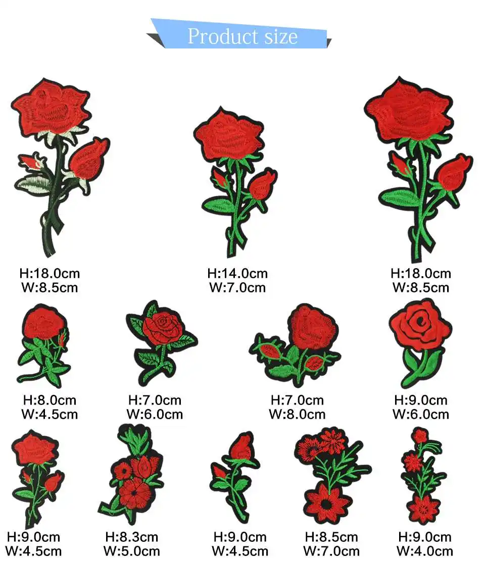 Embroidery Red Flower Iron On Patches For Clothes 3D Applique Flower Embroidery Patches For Clothing Fabric DIY Ironing Stickers (2)