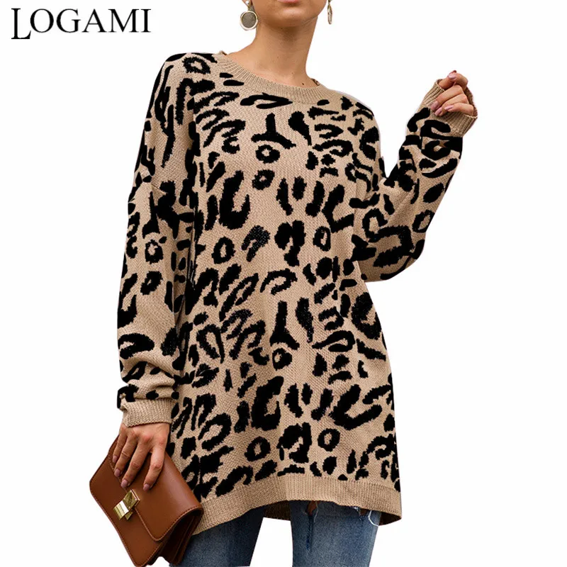 LOGAMI Vintage Thick Leopard Knitted Long Sweater And Pullovers Women Loose Casual Autumn Winter Sweater Jumper Top Femme 2019
LOGAMI Vintage Thick Leopard Knitted Long Sweater And Pullovers Women Loose Casual Autumn Winter Sweater Jumper Top Femme 2019