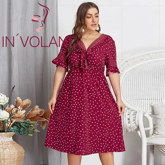 IN'VOLAND Women Dress Vestidos Plus Size Casual Summer V-Neck Short Sleeve Dot Polka Dress Knee Length Female Dresses XL-4XL
IN'VOLAND Women Dress Vestidos Plus Size Casual Summer V-Neck Short Sleeve Dot Polka Dress Knee Length Female Dresses XL-4XL
