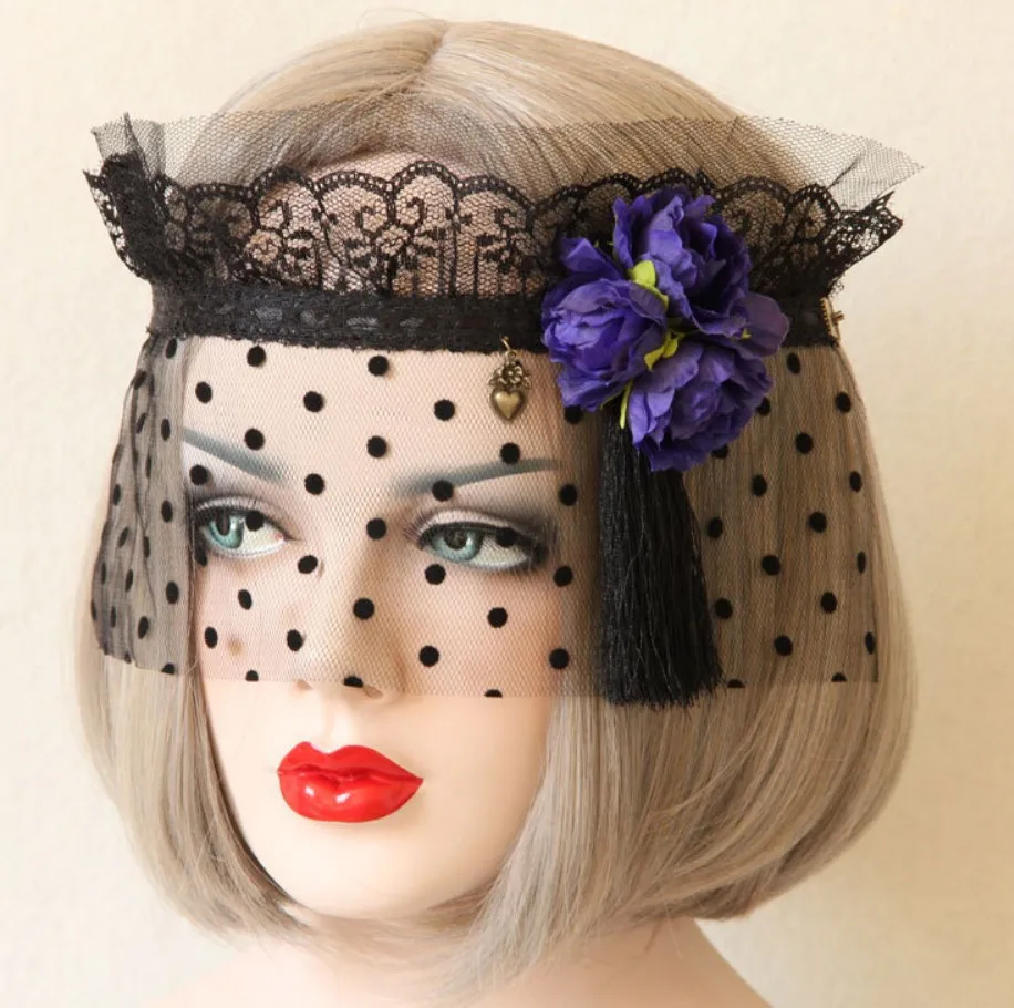 Pretty Purple Flower with Tassel Drops Women`s Mystic Face Veil Lace headband Elastic Mask
Pretty Purple Flower with Tassel Drops Women`s Mystic Face Veil Lace headband Elastic Mask