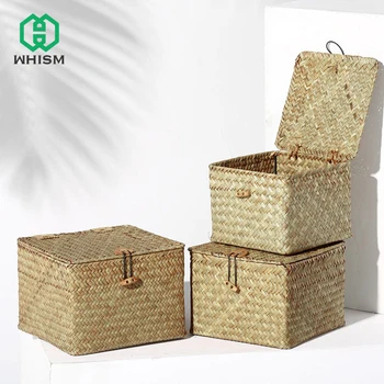 WHISM Seagrass Woven Square Desktop Storage Boxes with Cover Handmade Storage Basket Debris Basket Cosmetic Storage Box
WHISM Seagrass Woven Square Desktop Storage Boxes with Cover Handmade Storage Basket Debris Basket Cosmetic Storage Box