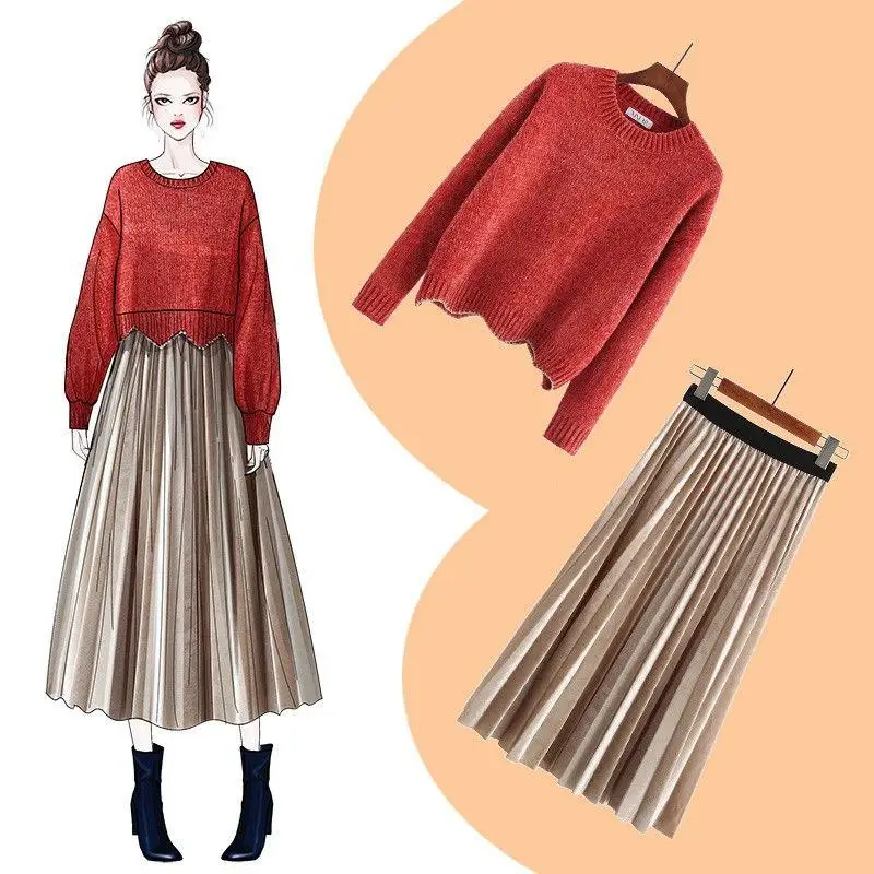 2019 Fashion Spring Summer Women's Two-piece Skirt Suits Long Sleeve Casual Sweater Tops + High Waist Pleated Skirt Sets J133
2019 Fashion Spring Summer Women's Two-piece Skirt Suits Long Sleeve Casual Sweater Tops + High Waist Pleated Skirt Sets J133