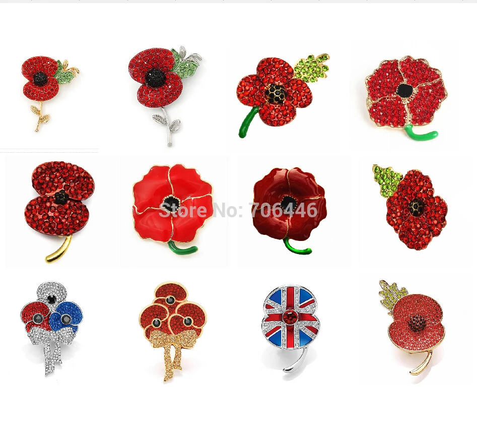 

Royal British Legion brooch Red Diamante Crystal Poppy Flower Brooch Pins Remebrance Day Gift