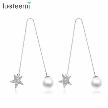 LUOTEEMI Brand Vintage Drop Earrings Double Side Star CZ with Simulated Pearl Jewelry Ear Wire Long Chain Brincos for Women
LUOTEEMI Brand Vintage Drop Earrings Double Side Star CZ with Simulated Pearl Jewelry Ear Wire Long Chain Brincos for Women