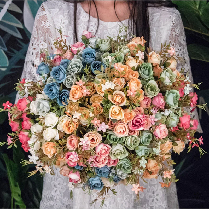 10 head / 1 package tea silk rose bridal bouquet wedding New Year's Christmas decoration artificial fake plants with flowers
10 head / 1 package tea silk rose bridal bouquet wedding New Year's Christmas decoration artificial fake plants with flowers