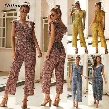 Casual Loose Trousers Wide Sleeveless V-Neck Sexy Jumpsuit 2019 Summer New Straight Long Jumpsuit Women Printing Holiday Yellow
Casual Loose Trousers Wide Sleeveless V-Neck Sexy Jumpsuit 2019 Summer New Straight Long Jumpsuit Women Printing Holiday Yellow