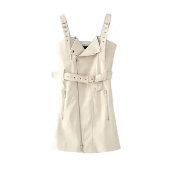 New Arrival Fashion Lady Solid Color Zipper V Neck Faux Leather Overall Mini Dress with Belt
New Arrival Fashion Lady Solid Color Zipper V Neck Faux Leather Overall Mini Dress with Belt