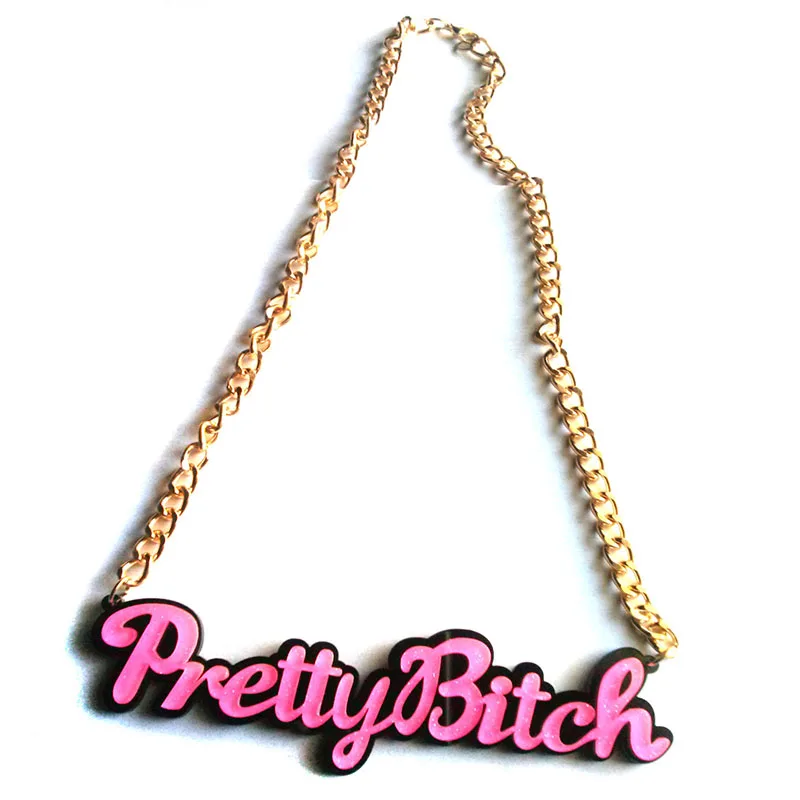 Sexy Pink Glitter Letter "Pretty Bitch" Acrylic Pendants & Necklaces For Women Hyperbole Long Slut Necklace Jewelry N18009
Sexy Pink Glitter Letter "Pretty Bitch" Acrylic Pendants & Necklaces For Women Hyperbole Long Slut Necklace Jewelry N18009