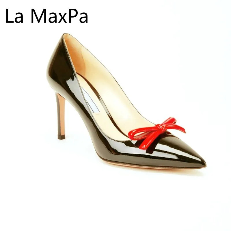 Spring Summer New Women Shoes Fashion Point Toe High Heel Slim Heel Single Shoes Fairy Wind Bow Knot Shallow Single Shoes B2