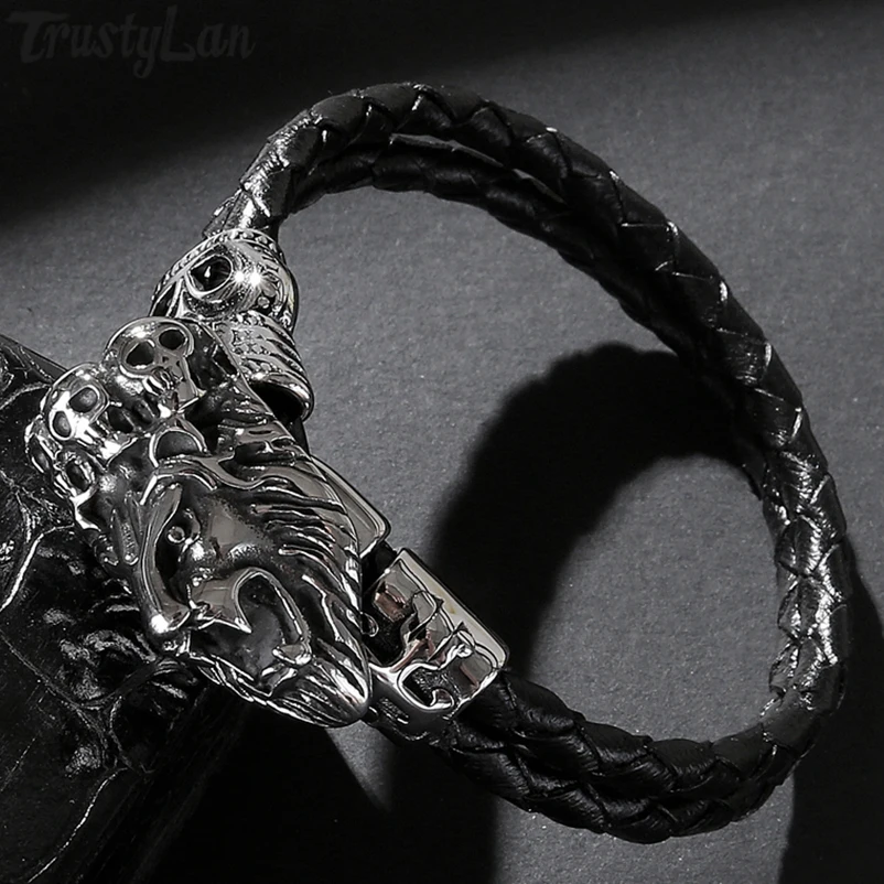 TrustyLan Men's Personalized Leather Skull Lion Head Bracelet For Men Hiphop Mens Biker Jewelry Armband Heren Dropship Gifts
TrustyLan Men's Personalized Leather Skull Lion Head Bracelet For Men Hiphop Mens Biker Jewelry Armband Heren Dropship Gifts