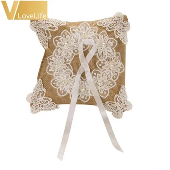 8"x 8 Wedding Ring Pillow Handmade Burlap Bearer Pillow Cushion Holder With Lace Flower Butterflies Pearls for Wedding Decor
8"x 8 Wedding Ring Pillow Handmade Burlap Bearer Pillow Cushion Holder With Lace Flower Butterflies Pearls for Wedding Decor