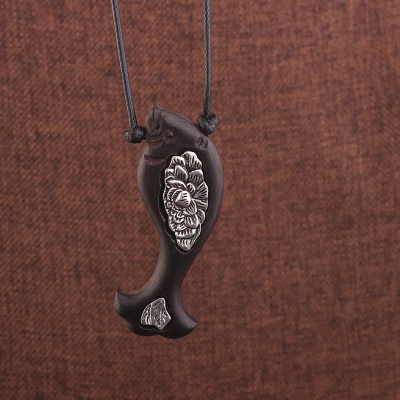 

Curving Fish New Design vintage necklace original jewelry ethnic jewelry copper necklace, Black wood pendants necklace