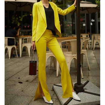 Custom fashion new yellow suit two-piece suit (jacket + pants) Slim solid color suit women's business office formal suit
Custom fashion new yellow suit two-piece suit (jacket + pants) Slim solid color suit women's business office formal suit