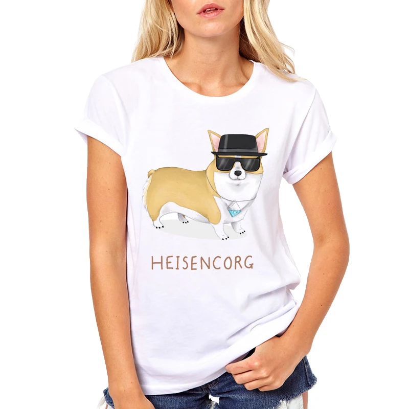Футболка с принтом horgi Pugs белая футболка для женщин на лето|t shirt women|t women funnyprint t-shirt