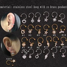 New Bạc Vàng Thông Tư Móng Ngựa Thép Hoop Với Nhỏ Bằng Đồng CZ Mặt Dây Chuyền Rook Vành Sụn Tai Piercing Đồ Trang Sức(China)