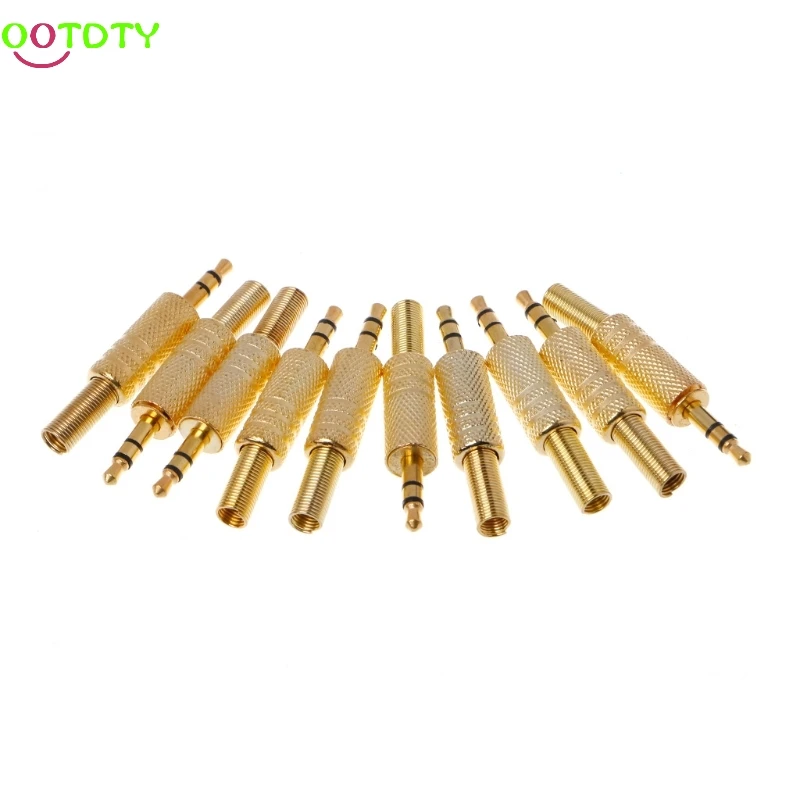 10 Pcs Copper Gold Plated 1/8" 3.5mm Mono Plug Jack Audio Male Plug Soldering SS