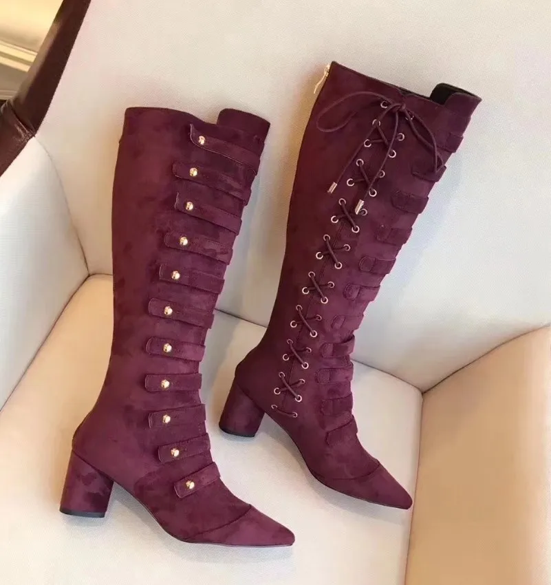 Winter Women Boots High Heels Knee High Boots Women Knight Botas Mujer Shoes Women Suede Boots Zapatos De Mujer Sapato Feminino