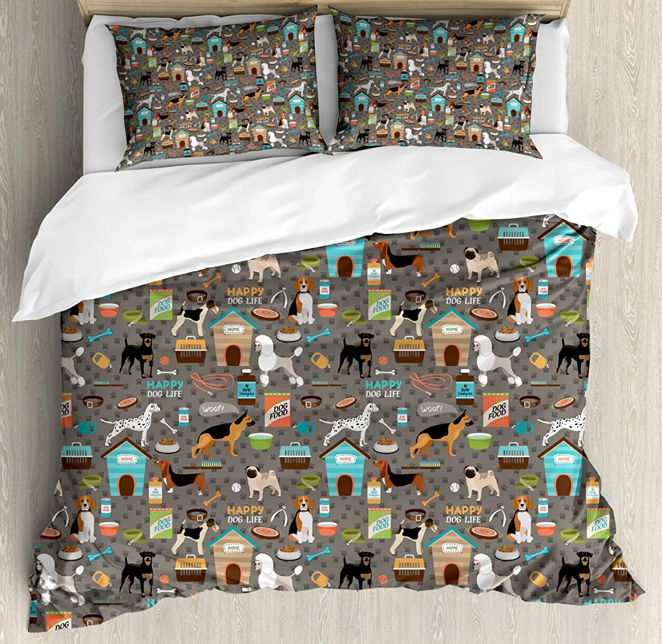 Dog Lover Duvet Cover Set by Paw Print Background with Pet Canine Accessories Balls Carry Bags Leash Food Bowl 4pcs Bedding Set
Dog Lover Duvet Cover Set by Paw Print Background with Pet Canine Accessories Balls Carry Bags Leash Food Bowl 4pcs Bedding Set