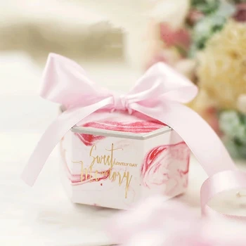 Creative Hexagonal shape Pink Marble style Candy Boxes Wedding Favors Party Bomboniera Giveaways Gift Box with pink/grey ribbons
Creative Hexagonal shape Pink Marble style Candy Boxes Wedding Favors Party Bomboniera Giveaways Gift Box with pink/grey ribbons