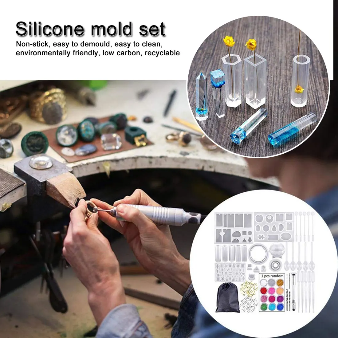 1 Set Silicone Mold Mix Stick Dropper Clasp DIY Jewelry Making Accessories Tools Molds Geometric Epoxy Resin Combination
1 Set Silicone Mold Mix Stick Dropper Clasp DIY Jewelry Making Accessories Tools Molds Geometric Epoxy Resin Combination