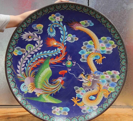 JP S1105 33 Chinese Folk old Copper Cloisonne Enamel Feng Shui Dragon Phoenix dish Plate
JP S1105 33 Chinese Folk old Copper Cloisonne Enamel Feng Shui Dragon Phoenix dish Plate