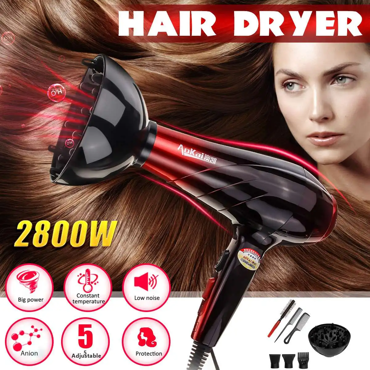 2800W 220V Professional Electric Hair Dryer Salon Hairdressing Blow Diffuser Tool Kit 2 Heat Speed 3 Tempreture Setting 24x28cm
2800W 220V Professional Electric Hair Dryer Salon Hairdressing Blow Diffuser Tool Kit 2 Heat Speed 3 Tempreture Setting 24x28cm