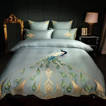 4/6pcs Egyptian cotton bed linen set Peacock embroidery bedding sets/bedclothes queen king size duvet cover sheet set
4/6pcs Egyptian cotton bed linen set Peacock embroidery bedding sets/bedclothes queen king size duvet cover sheet set