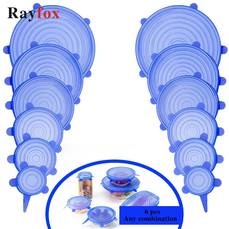 Фото 6 шт./партия силиконовые растягивающиеся крышки универсальная - купить