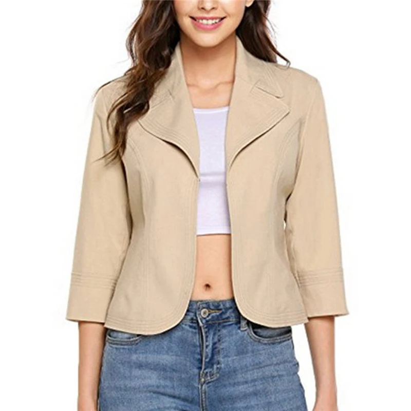 2021 Women Fashion Blazers Solid 3/4 Sleeve Short Slim Female Top Suits