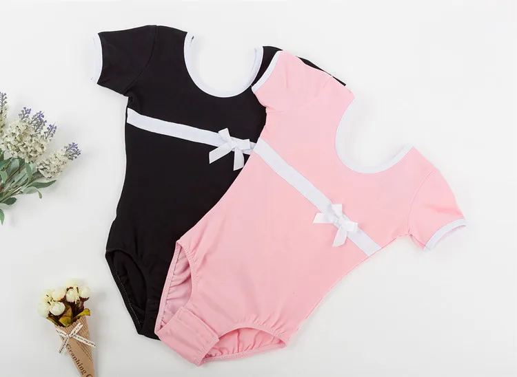 Cotton Short Sleeves Girls Leotards Ballet Dance Bodysuit Kids Gymnastics Dance Leotard pink black Ballerina Outfit 2